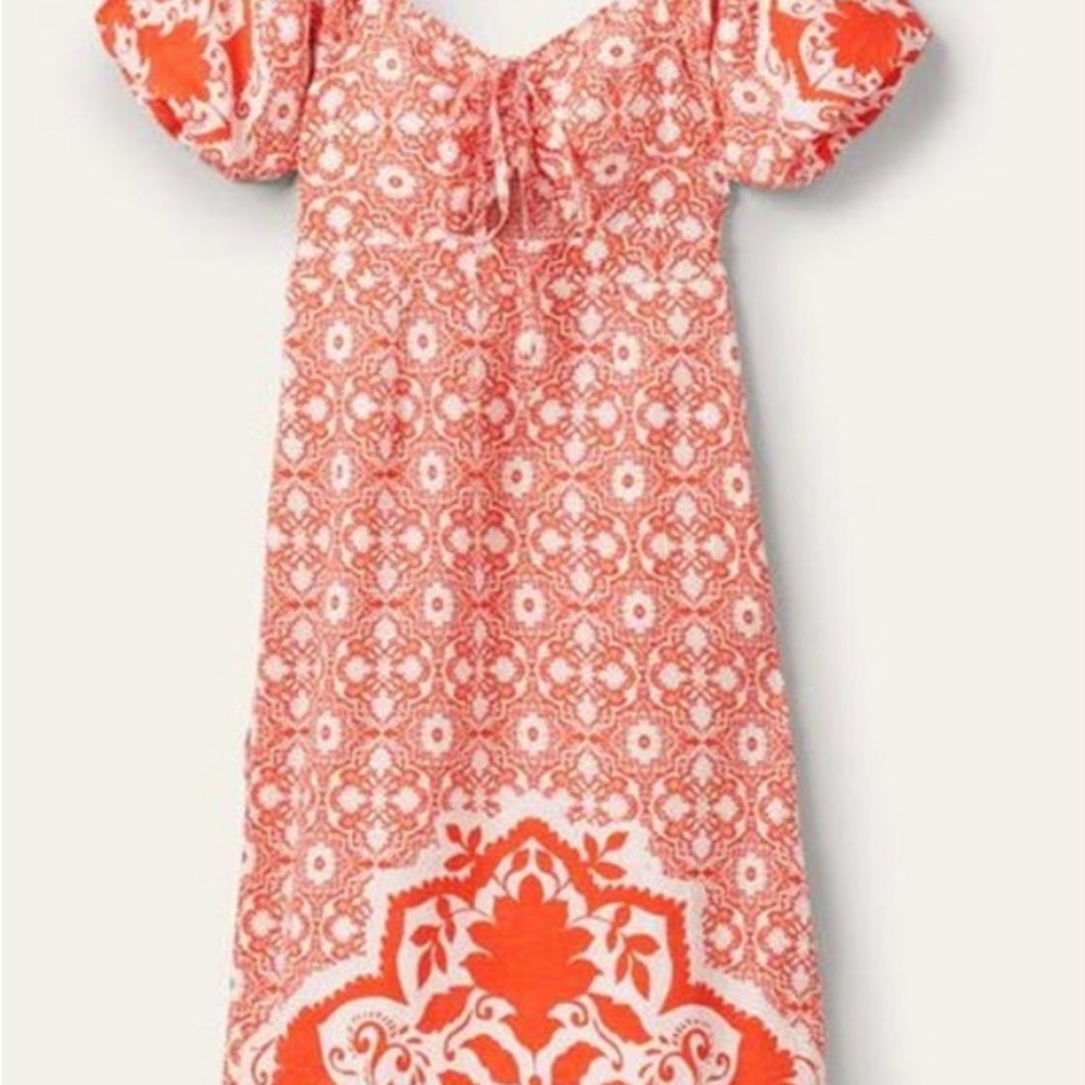 Boden orange and White Patterned Midi Dress - Picture 4 of 5